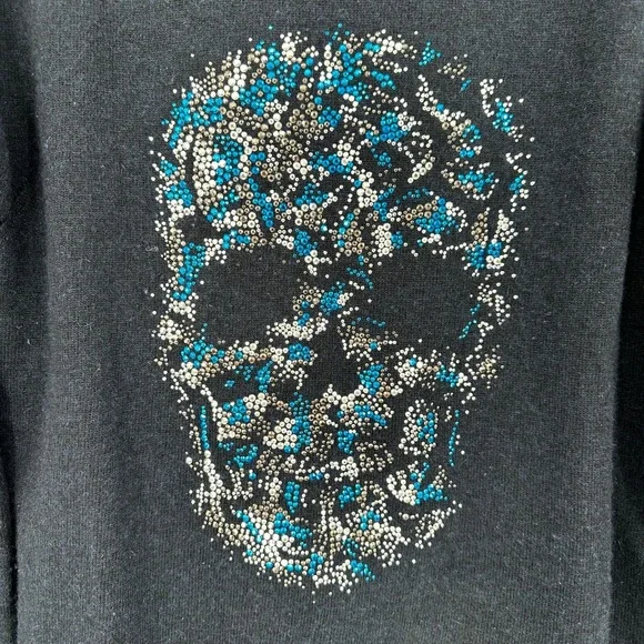 Zadig & Voltaire Gaby Multi Skull Strass Navy Wool Cashmere Sweater Medium Goth - Picture 2 of 10